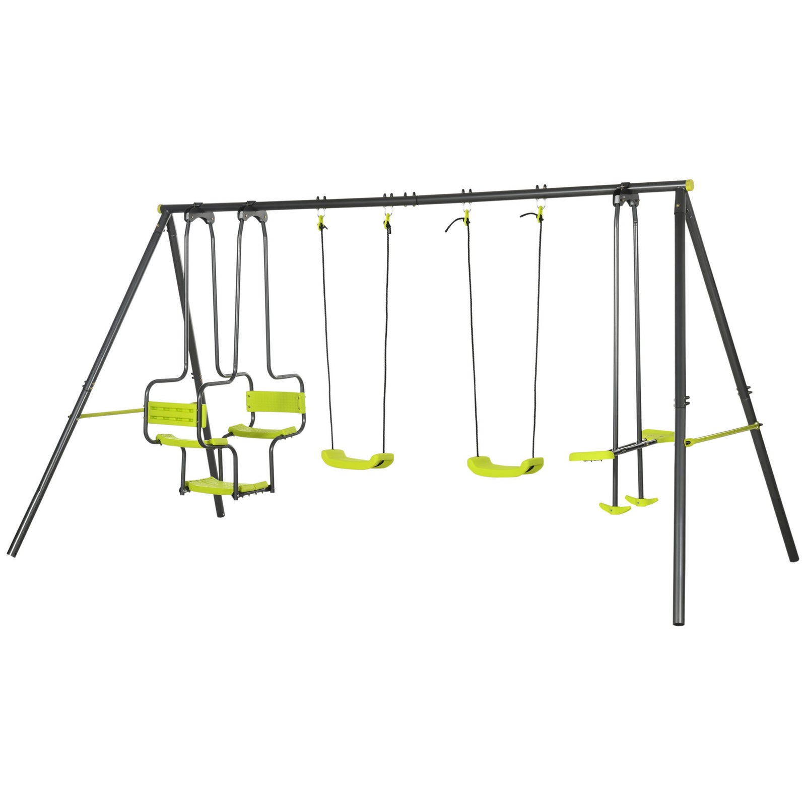 Garden Swing Set With Double Swings, Glider, Swing Seats For Outdoors