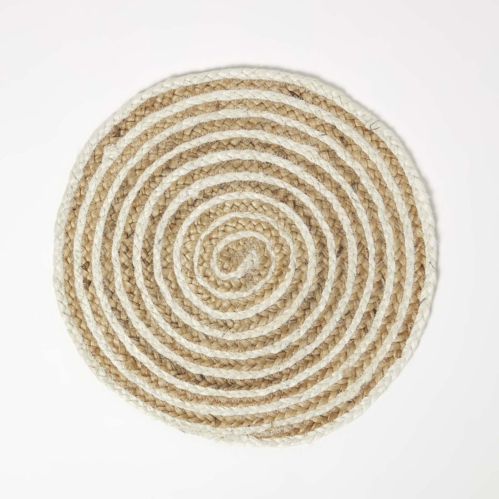 Natural & Cream Spiral Jute Handwoven Round Placemats Set Of 4