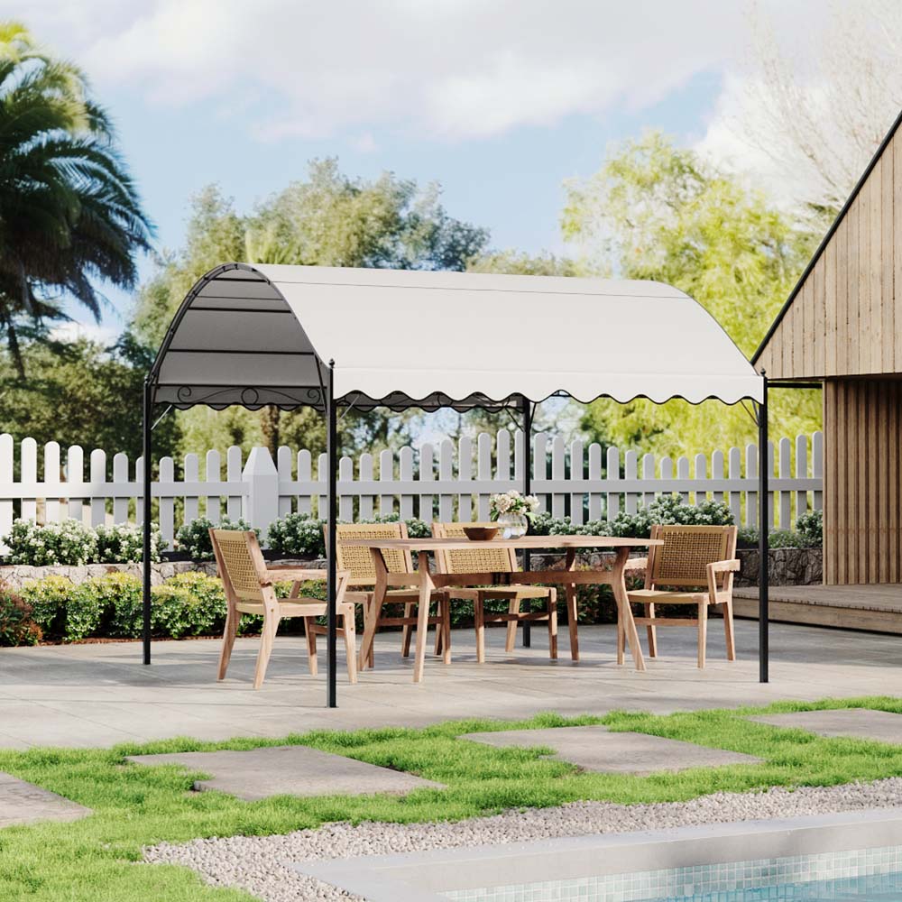 3m X 3m Outdoor Gazebo With Arched Roof Black Steel Frame & With Pu-coated Polyester Canopy, Sun Shelter For Garden, Patio Or Backyard