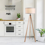 Wood Tripod Floor Lamp Elegant E27 Bulb Linen Shade | One Size | Beige