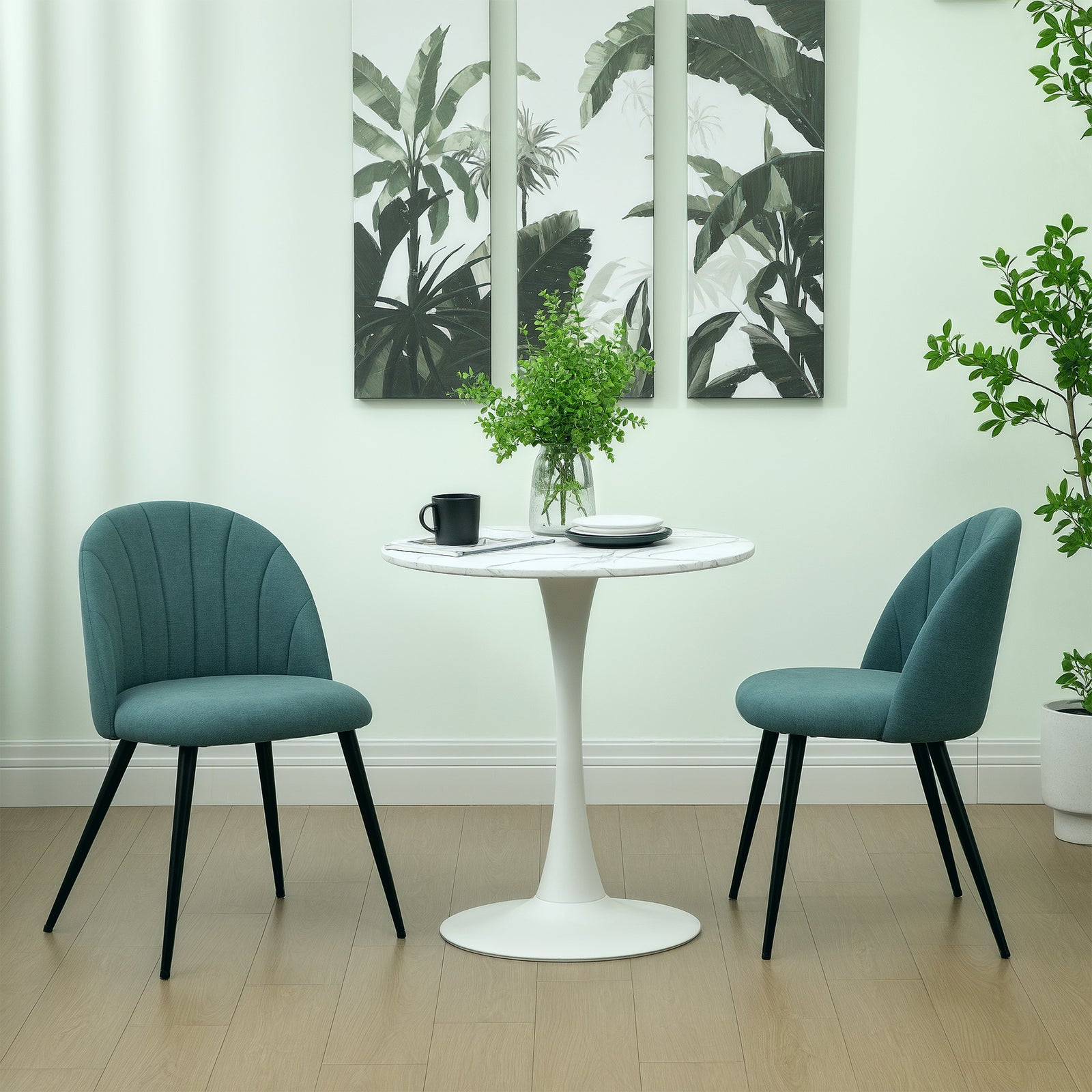 Set Of 2 Dining Chairs With Shell Backrest And Padded Seat | One Size | Green