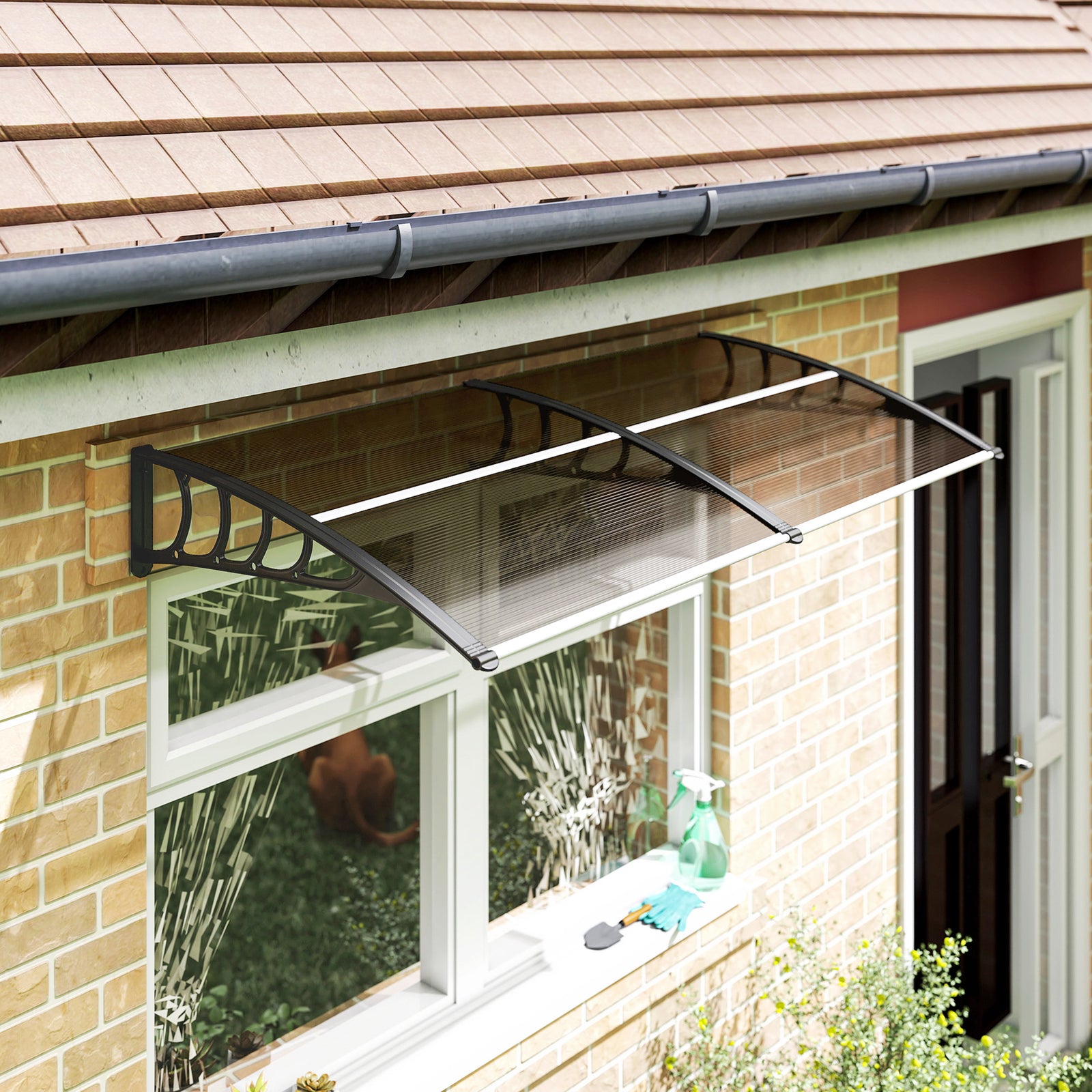 Door Canopy Outdoor Awning Rain Shelter For Window Porch | M | Brown