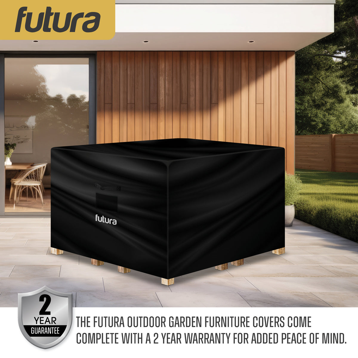 Premium Square Waterproof Garden Furniture Cover, Outdoor Patio Weatherproof Rattan Sofa Guard Cover | 150 x 150 x 75cm | Black