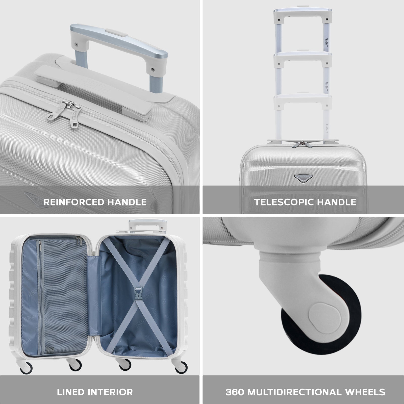 55x35x25cm Lightweight Suitcase - Cabin Carry On - Hard Shell - 4 Wheels Overhead Luggage | Cabin | Silver