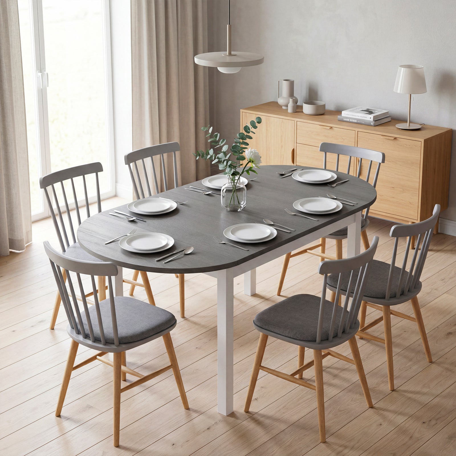 HOMCOM Foldable Dining Table, Solid Wood Drop Leaf Table, Grey