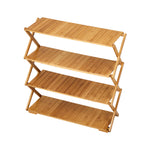 4-tier Portable Bamboo Camping Storage Rack Foldable Outdoor Picnic Organizer Shelf For Camping | Natural