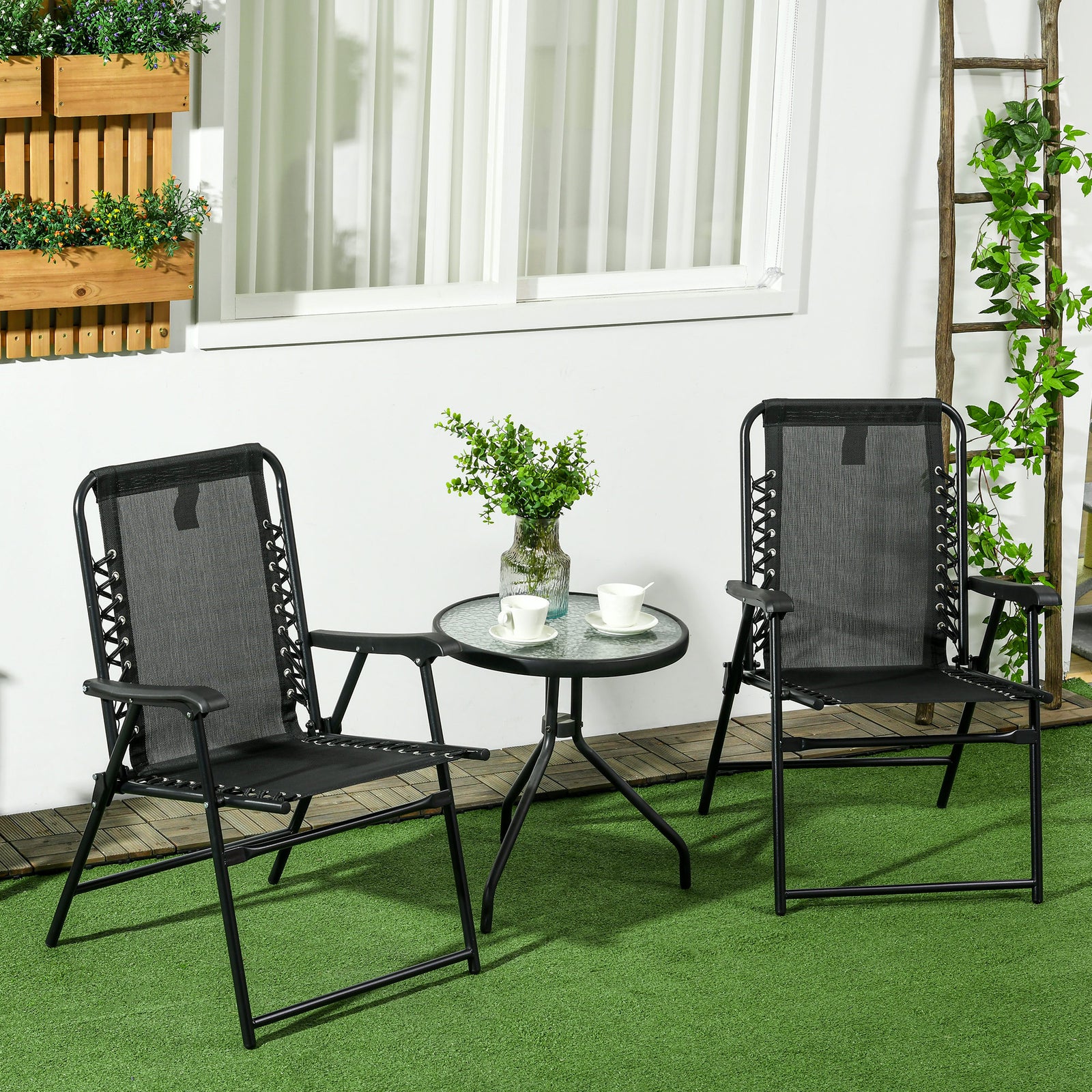 2 Pcs Patio Folding Chair Set, With Armrest, Breathable Mesh | Black