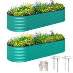 Raised Beds For Garden With Metal Plant Stakes | Set of 2 | Green