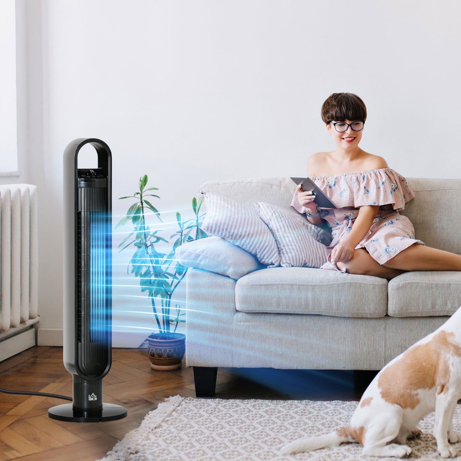 HOMCOM Freestanding Anion Tower Fan For Bedroom W/ Oscillating
