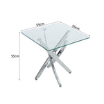 Breeins Square Tempered Glass Console Table With Chrome Cross Metal Base,55cm X 55cm H
