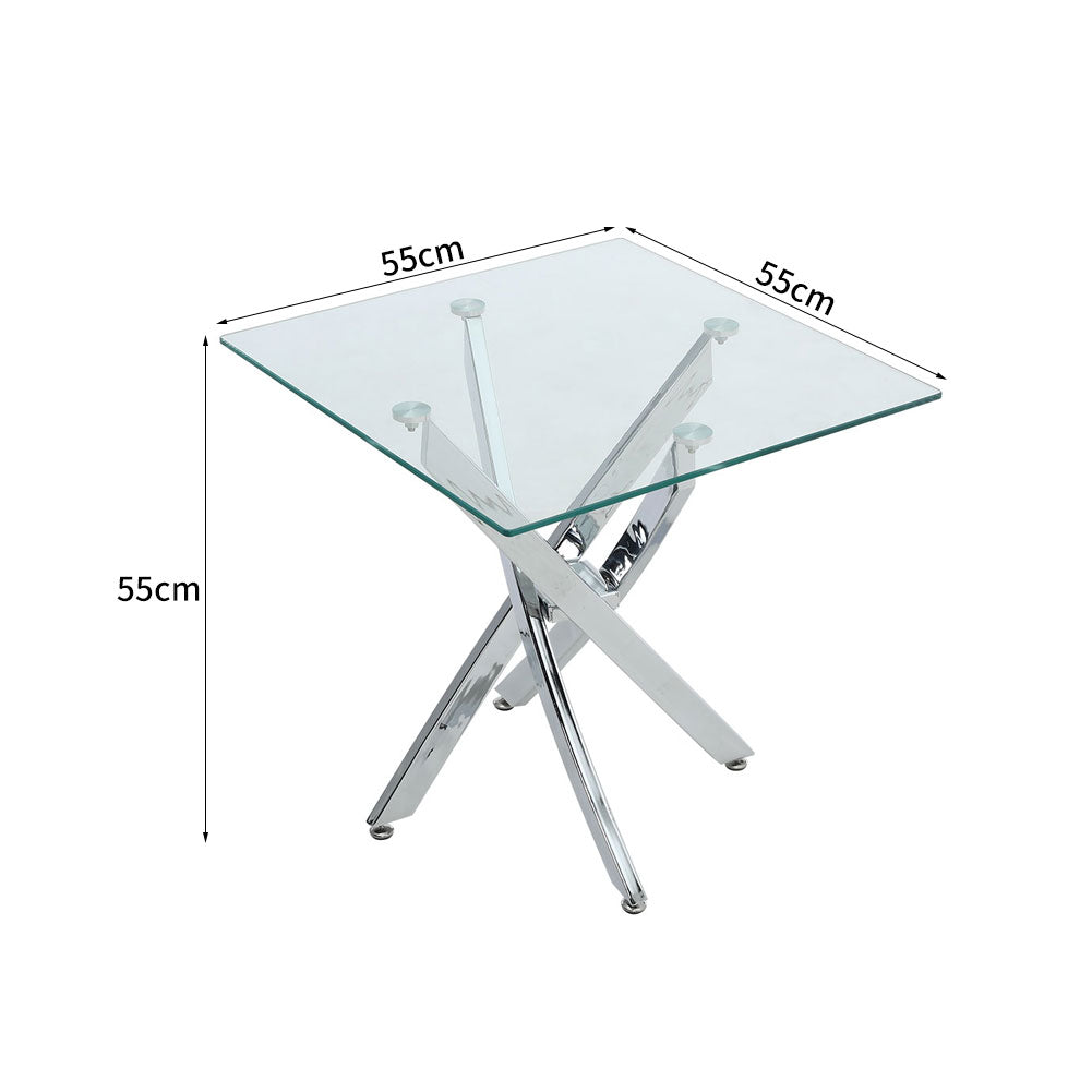 Breeins Square Tempered Glass Console Table With Chrome Cross Metal Base,55cm X 55cm H