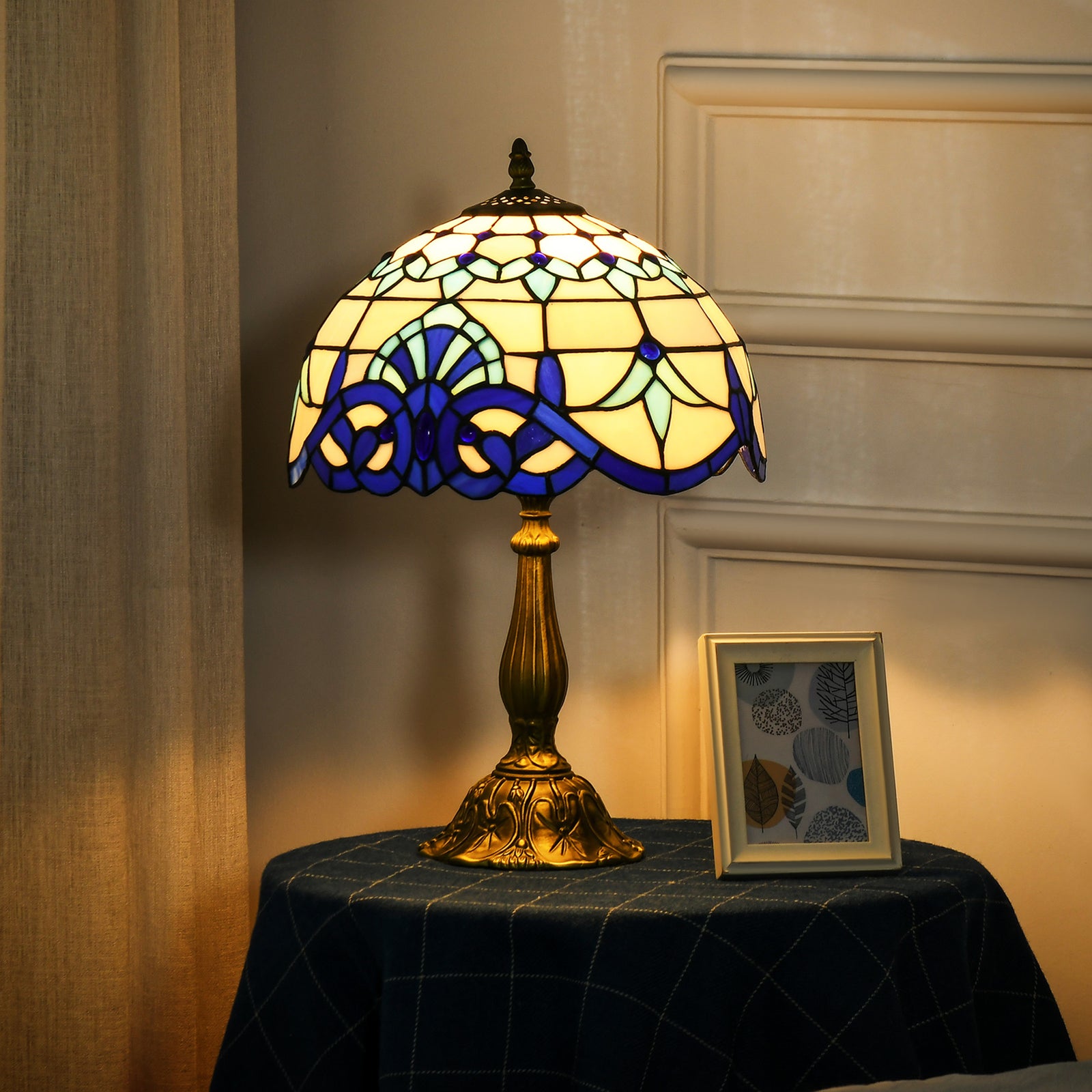 Stained Glass Table Lamp, Handmade Antique Bedside Lamp