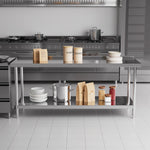 90cm/120cm/180cm×60cm×80cm H Commercial Kitchen Prep 2 Tier Work Stainless Steel Table With Backsplash | Large