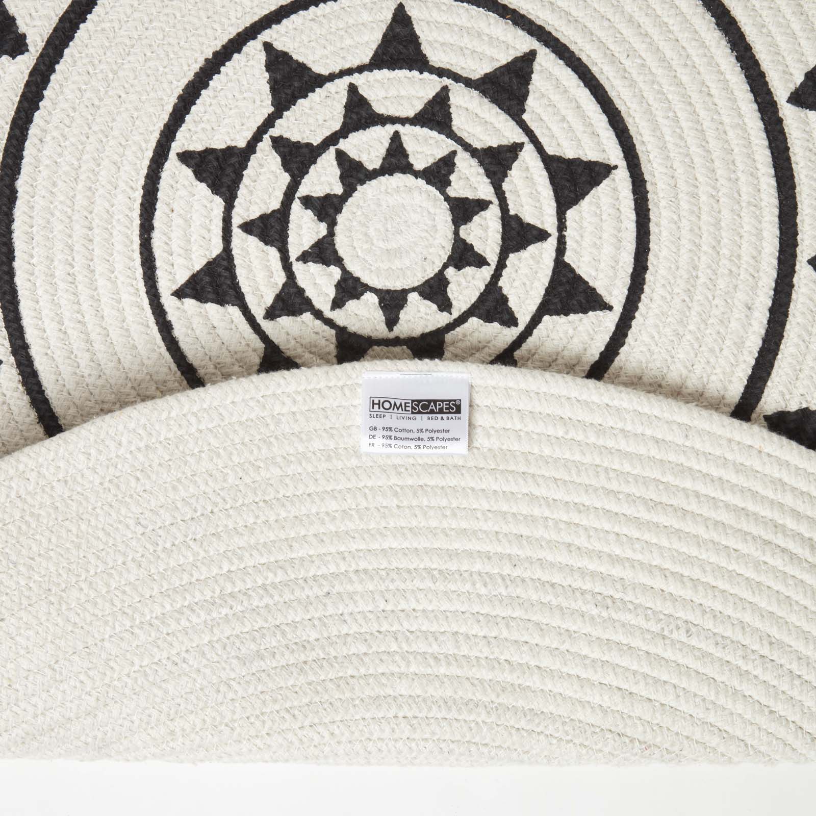Lia White & Black Mandala Handoven Cotton Rug Round | 90cm | Black & White