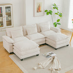 3-seater Chenille Upholstered Sectional Sofa With Pillows