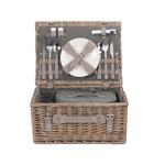 Grey Tweed Fitted Picnic Wicker Basket | 2-Person | Gray
