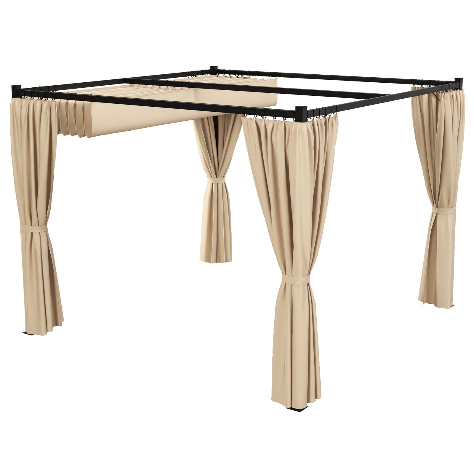 3 X 3(m) Pergola With Retractable Roof And Curtains | Beige