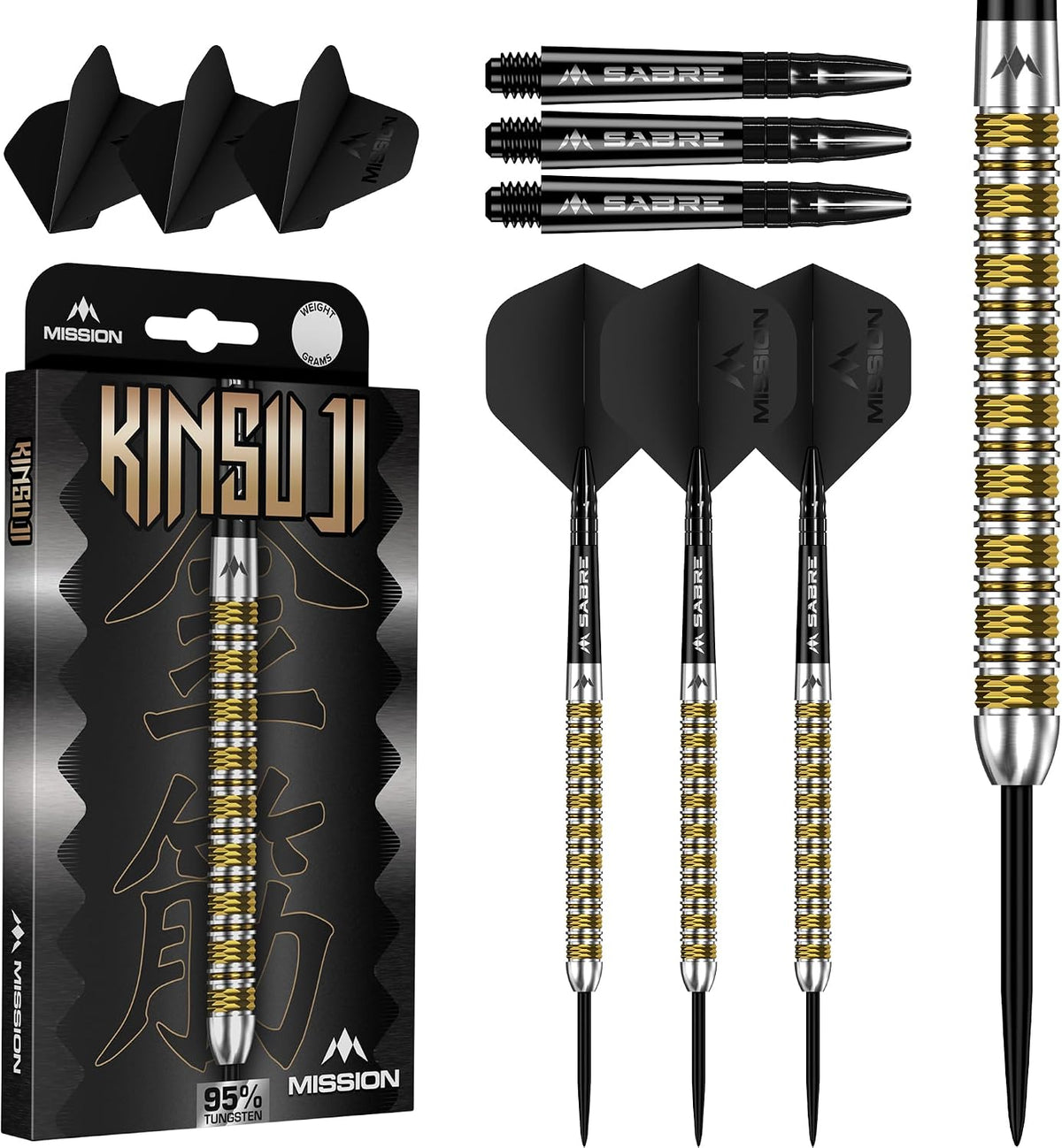 Kinsuji Darts - Steel Tip - 95% Tungsten | 24g | Black