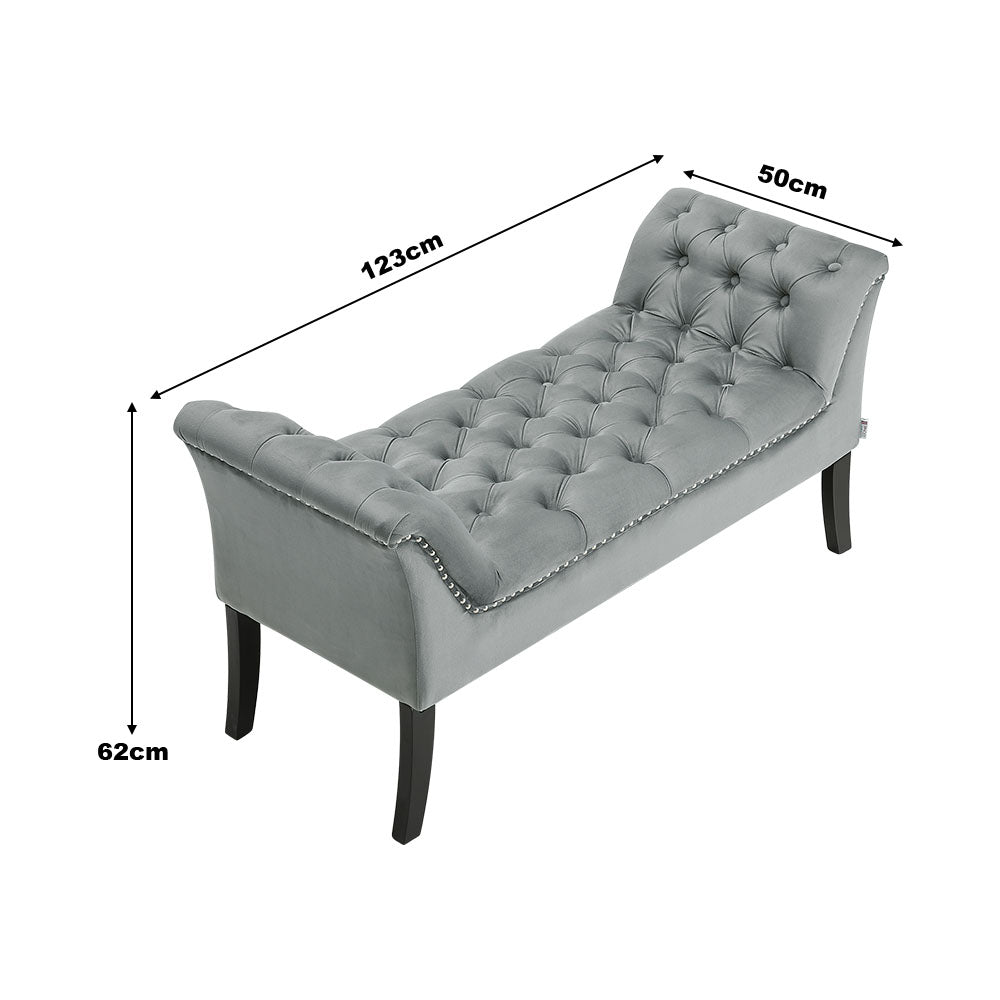 Grey Armed Velvet Buttoned Bed Bench