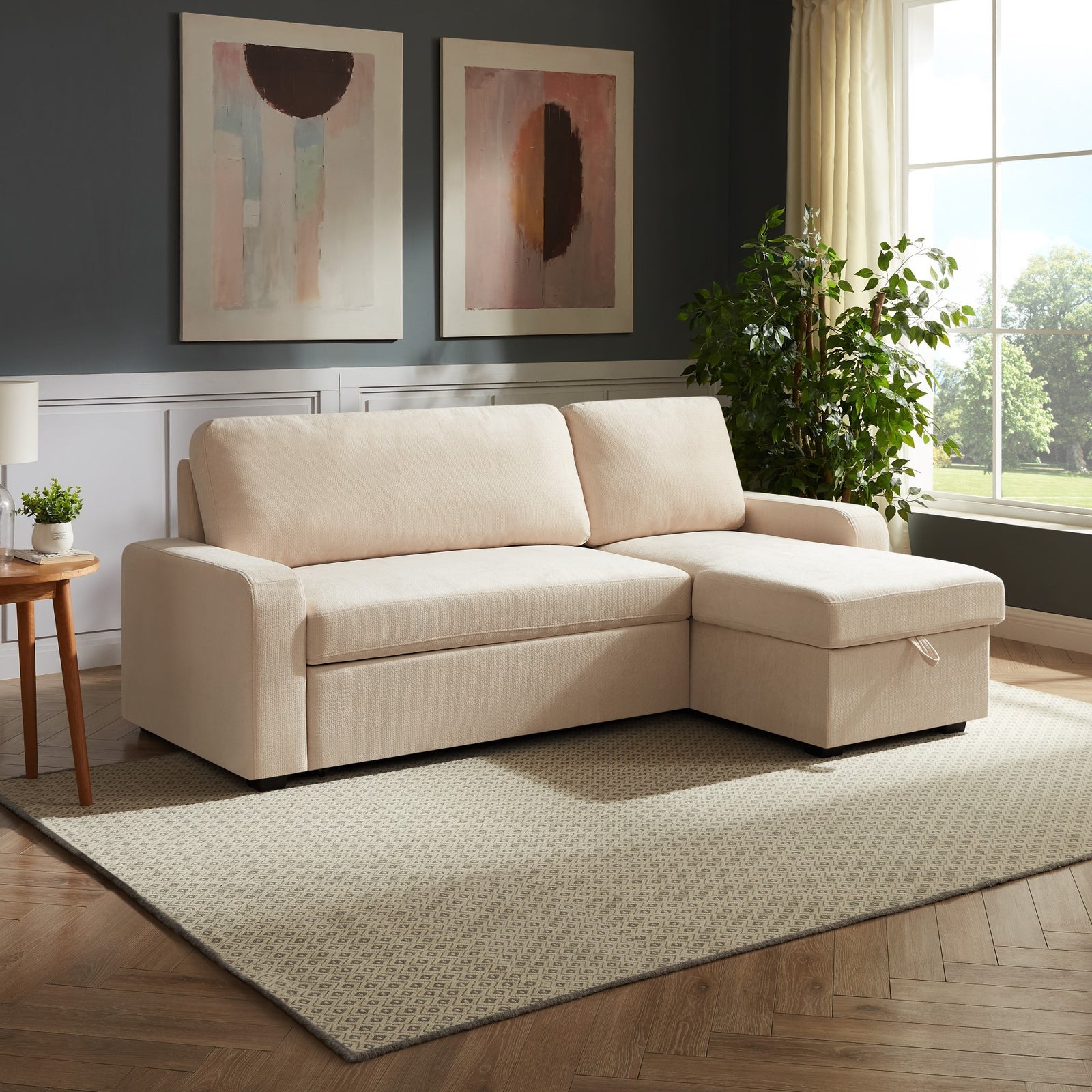 Coeburn Reversible Corner Sofabed With Storage | Cream