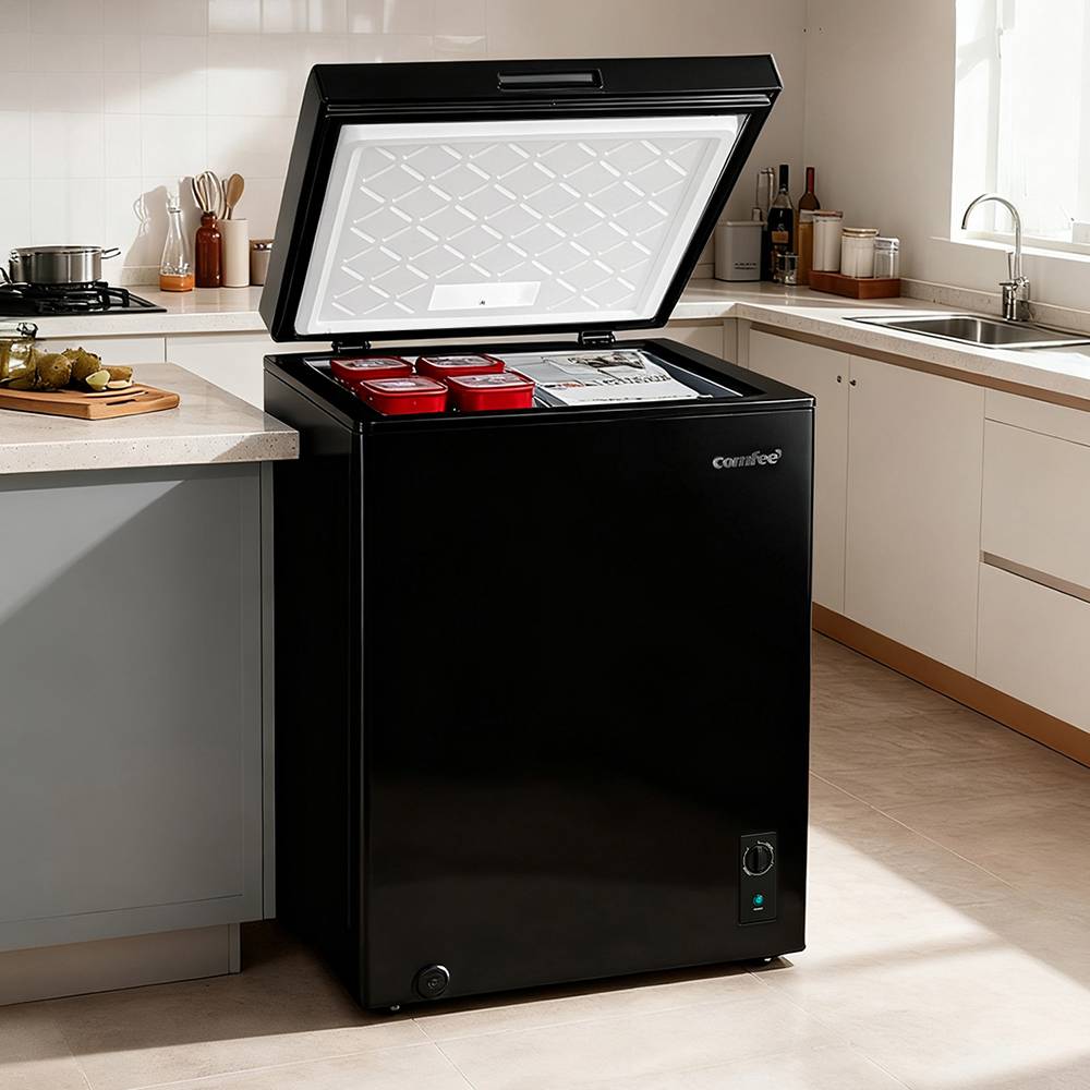 99l Freestanding Black Chest Freezer – Inverter Compressor, Led Light, Adjustable Temperature, Low Noise 38db