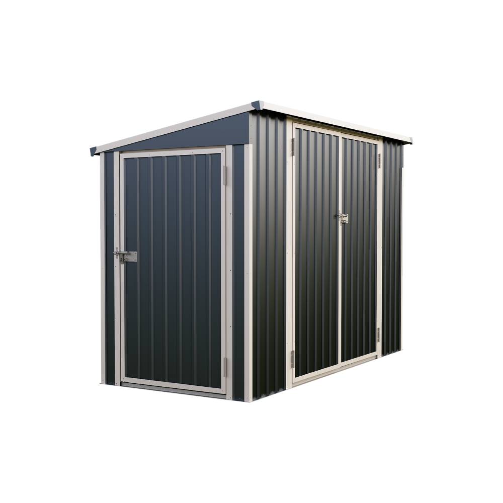 8x4 Ft Outdoor Metal Storage Shed with Pent Roof, 3 Lockable Doors & Adjustable Shelves, Weather-Resistant Garden Tool Storage House