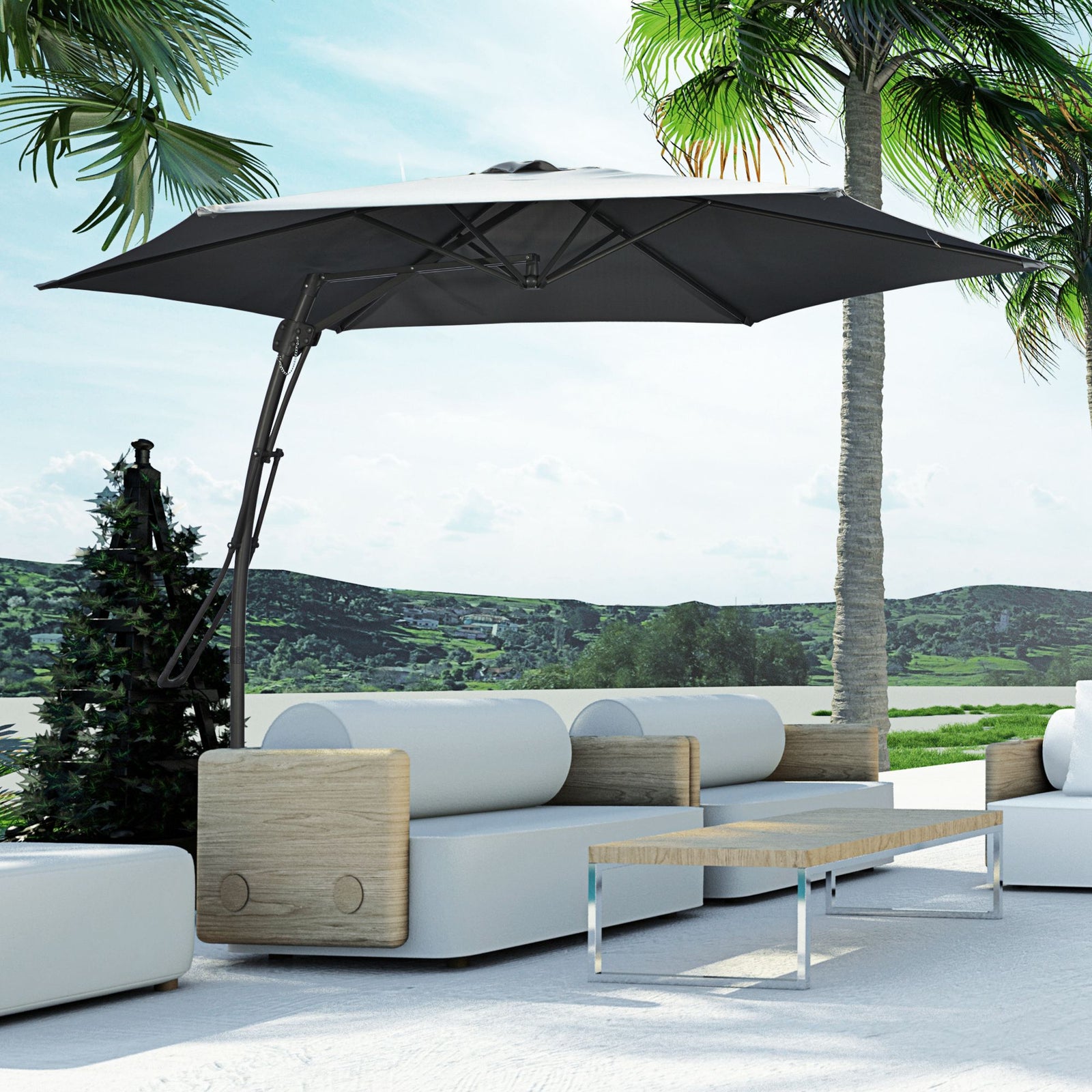 3m Cantilever Parasol W/ Crank Handle, Cross Base | Dark Gray