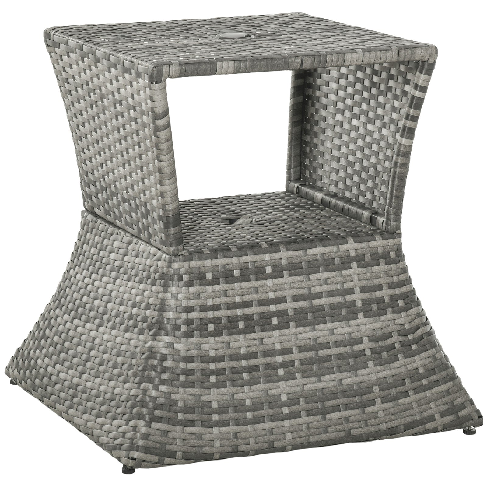 Rattan Side Table Outdoor Tea Coffee Table W/ Umbrella Hole