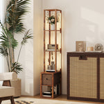 Floor Lamp With Shelves, Led Standing Lamp With Fabric Drawer | Brown