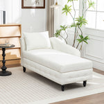 Left Hand Facing Chenille Chaise Lounge With Storage And Pillow | White