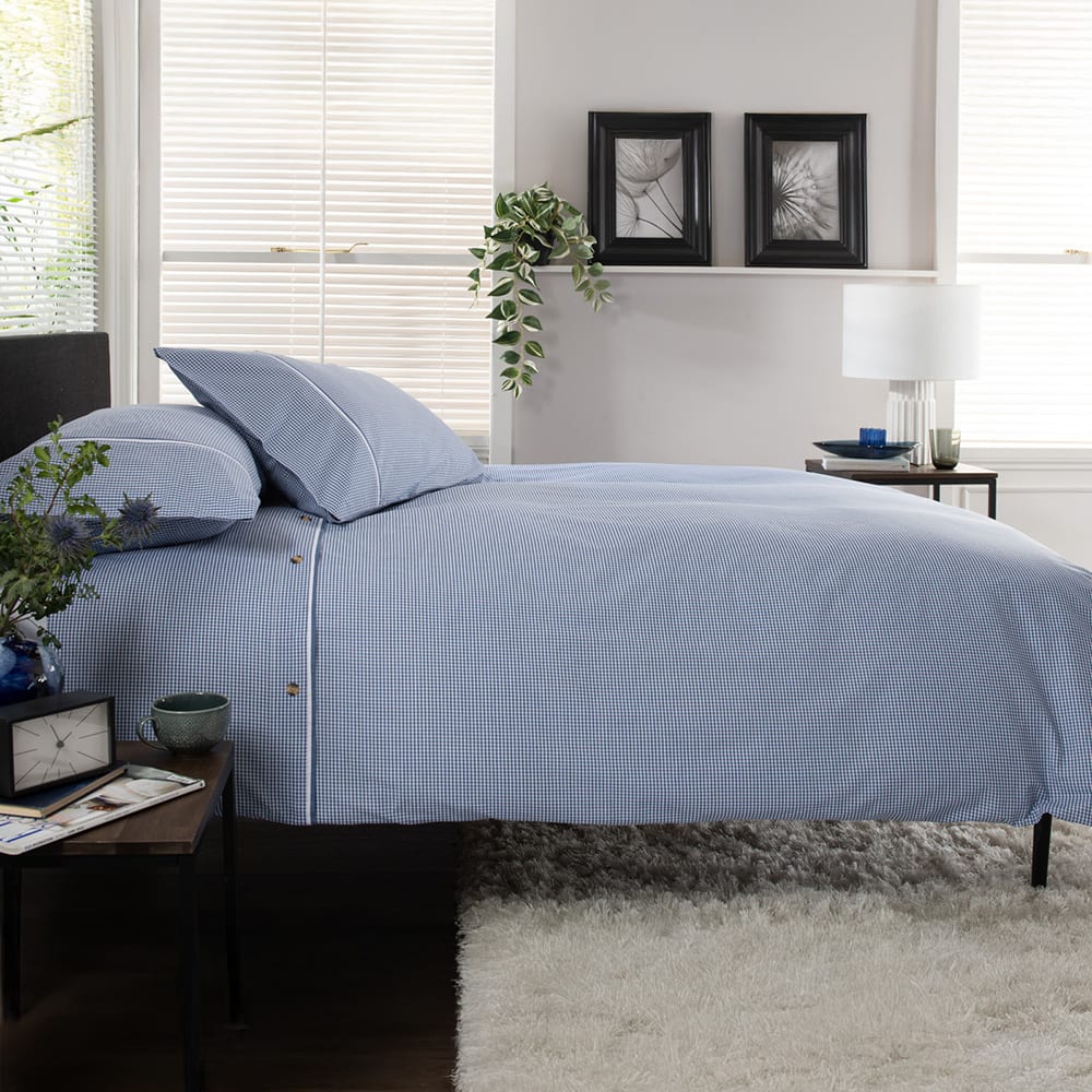 Gingham Cotton Duvet Cover Set – Soft, Breathable Fabric With Double-piped Edging | King | Blue