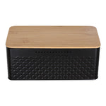 Countertop Metal Bread Box Container With Bamboo Lid | Black