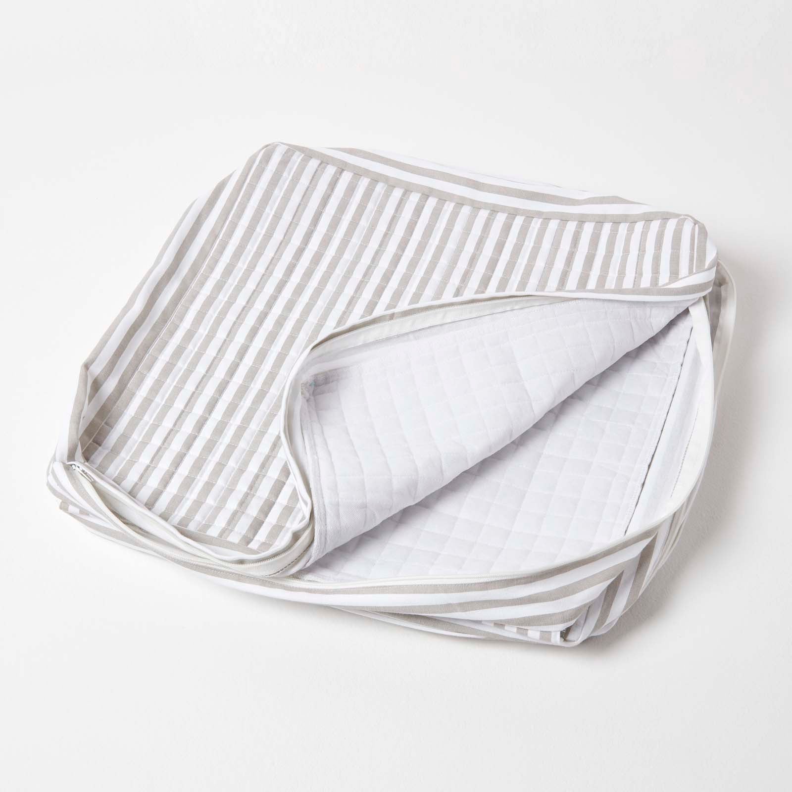 Quilted Cotton 3 Seater Orthopaedic Booster Cushion Cover | 50cm x 150cm | Grey & White