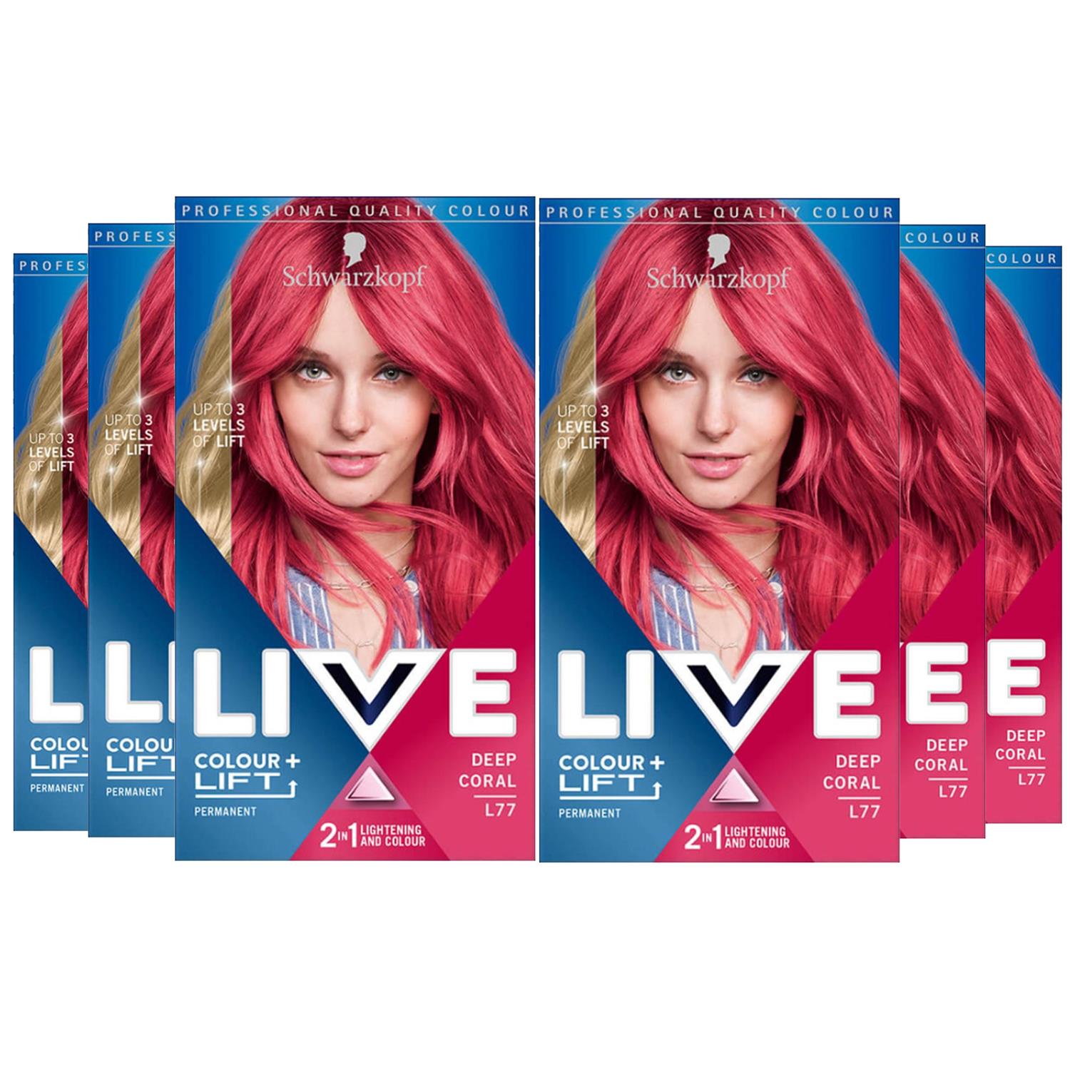 Live Colour + Lift Permanent Hair Dye Deep Coral L77, 6pk