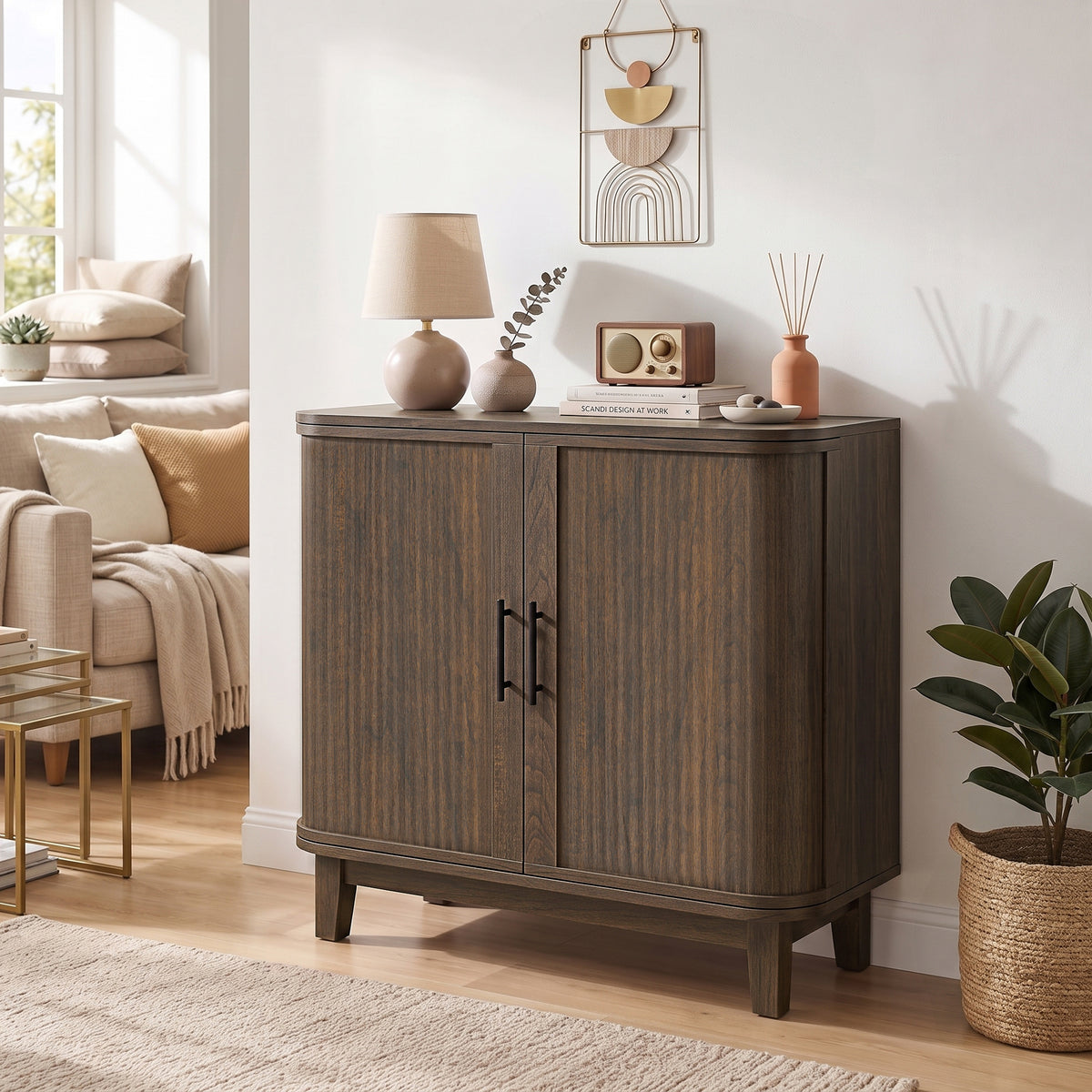 Sideboard With 2 Curved Doors And Adjustable Shelf | Brown