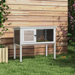 Large Elevated Indoor Outdoor Wooden Rabbit Hutch W/ Asphalt Roof, Tray | Brown