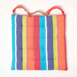 Striped Seat Pad With Button Straps 100% Cotton, 40 X 40 Cm | Set of 1 | Multi Colour