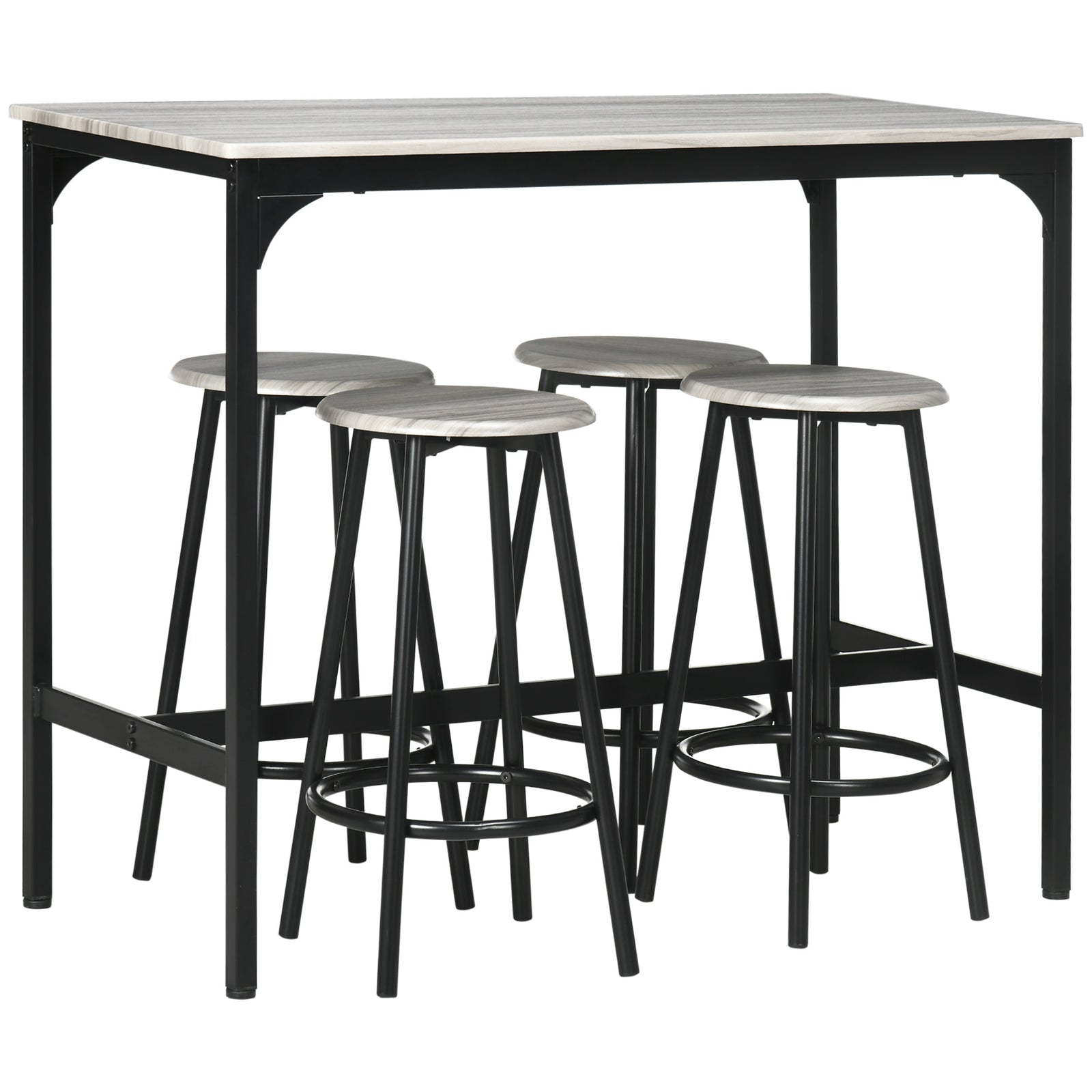 5 Piece Bar Table And Stools Set With Metal Frame | Gray