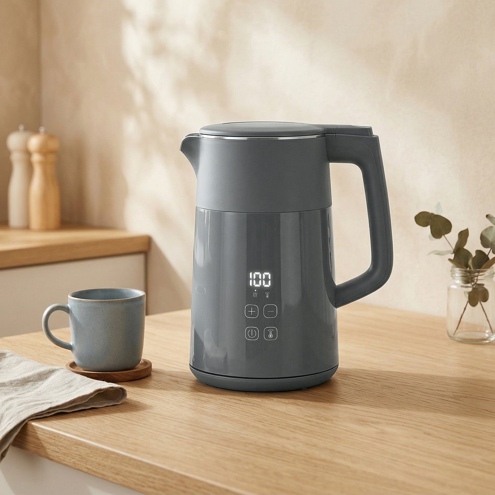 1.7l Fast Boil 3000w Electric Kettle With Led Display | Grey