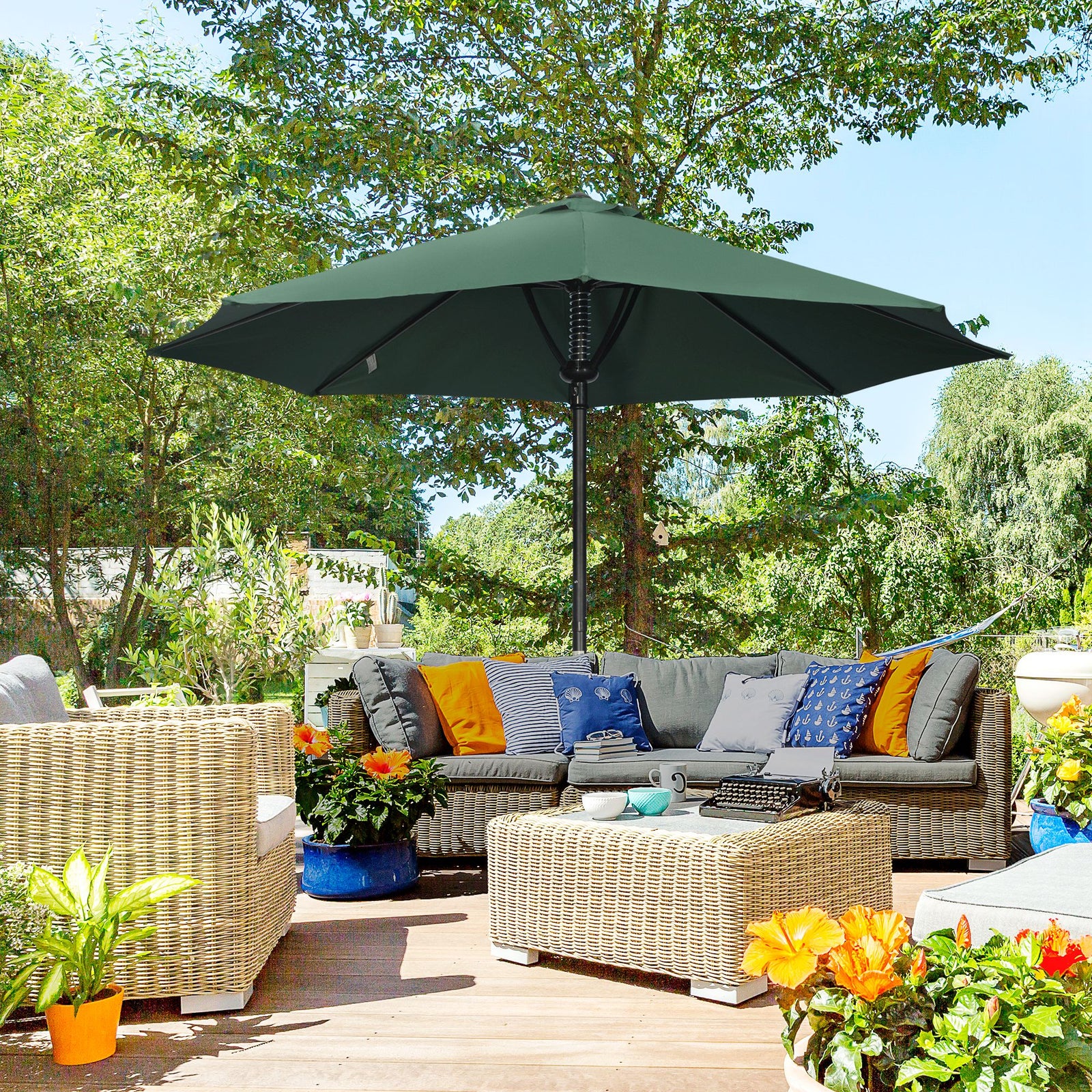 3m Garden Parasol With 8 Ribs Umbrella Sun Shade | Green
