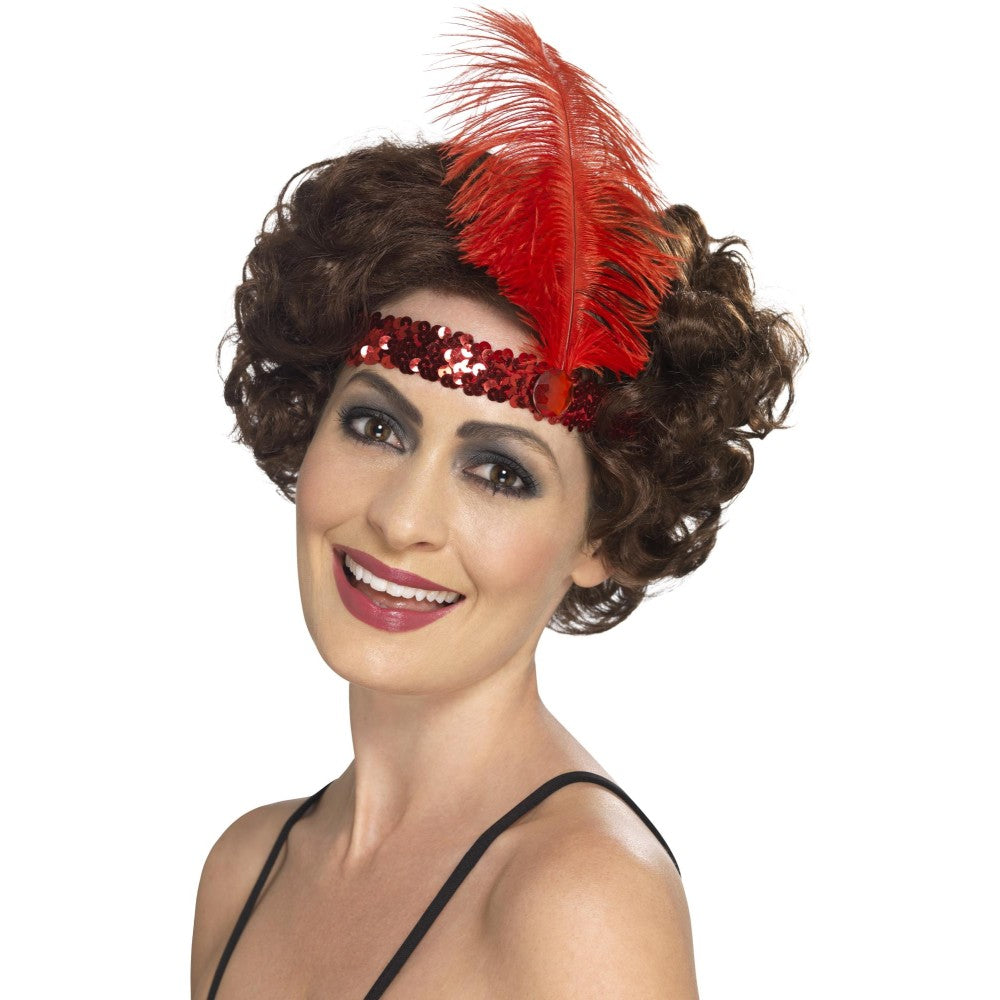 Flapper Headband, With Feather | Red