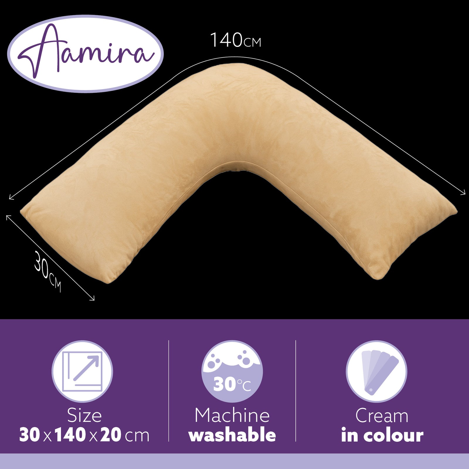 V Shaped Pillow Shredded Orthopaedic Memory Foam, Head, Neck & Back Pregnancy Maternity Support, Washable Cover | V Shape | Cream