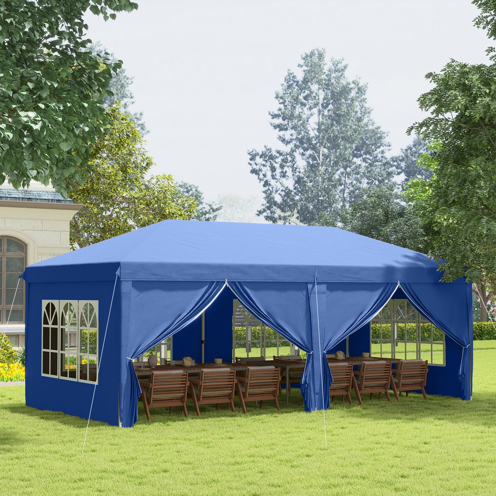 3 X 6 M Pop Up Gazebo With Sides And Windows | Blue