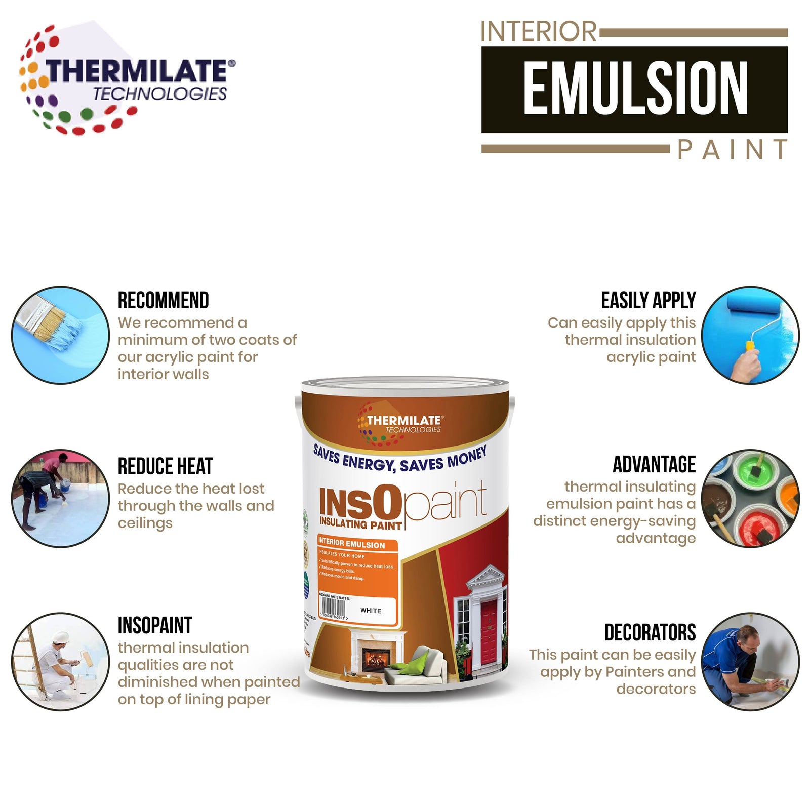 Insopaint Interior Emulsion Paint - Anti Mould, Insulating & Energy Saving For Interior Walls & Ceiling | 5l | Sage Green