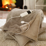 Sandringham Faux Fur Heated Throw 130x170cm – Luxurious Electric Ultra-soft Blanket With 10 Heat Settings | 130cm x 170cm | Taupe