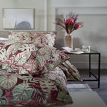 Tropical Garden Red 100% Cotton Duvet Cover Set With Piped Edging | King | Red