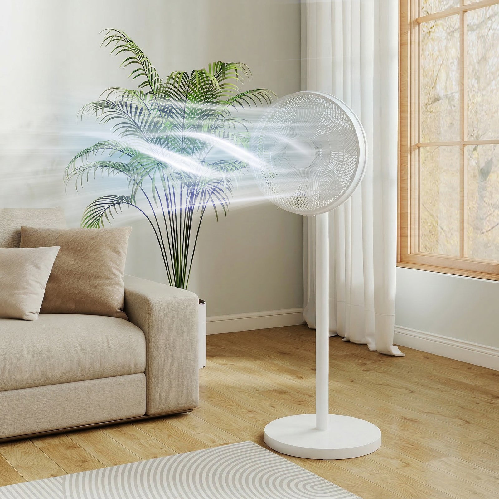40 Cm Standing Pedestal Fan, Quiet Electric Cooling Floor Fan | White