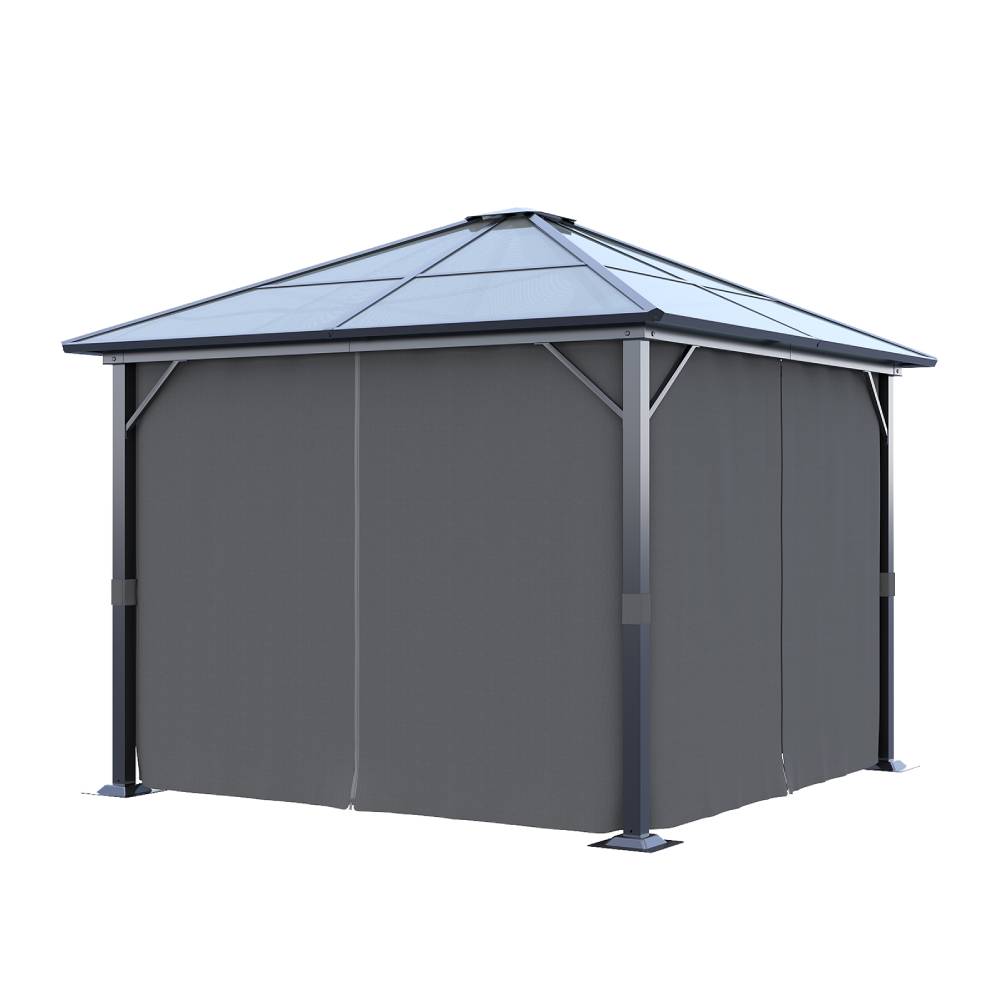 3x3m Hardtop Patio Gazebo With Curtains Metal Frame Outdoor Canopy Shelter 2.6m Height