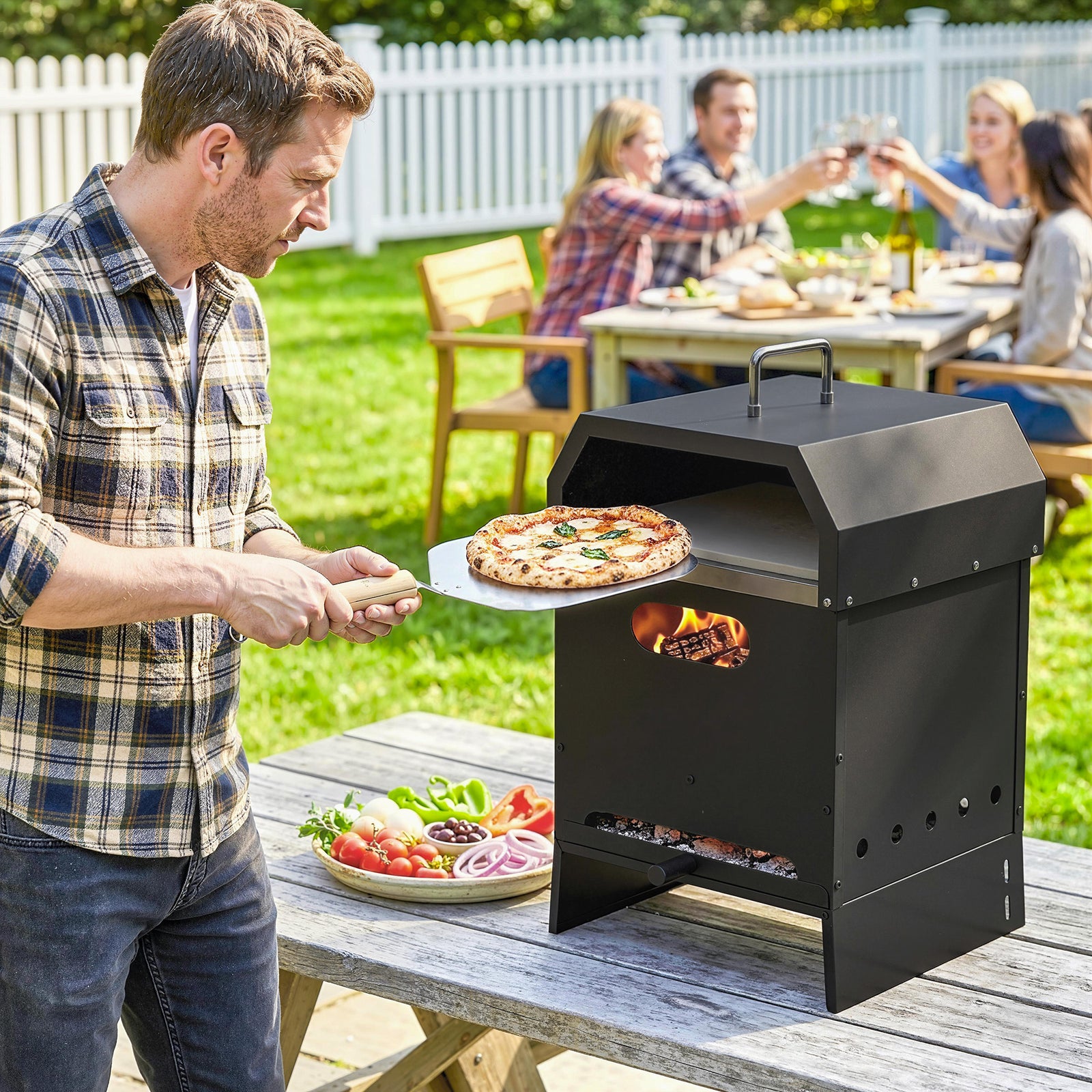 Outsunny 3 In 1 Portable Wood Fired Outdoor Pizza Oven With Handles