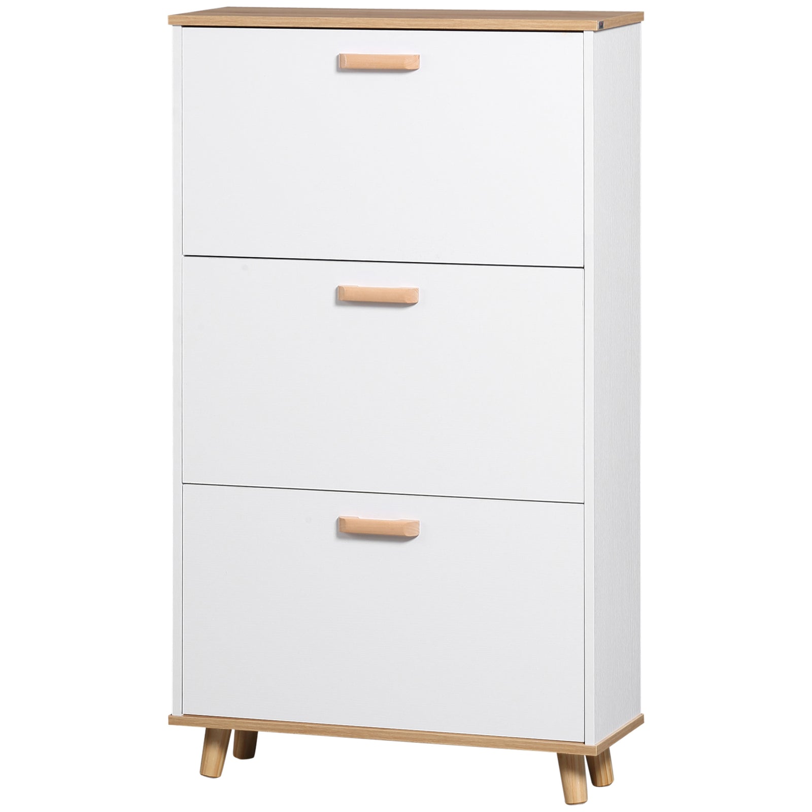 12 Pair Slim Shoe Storage Cabinet W/ 3 Flip Drawers | One Size | White